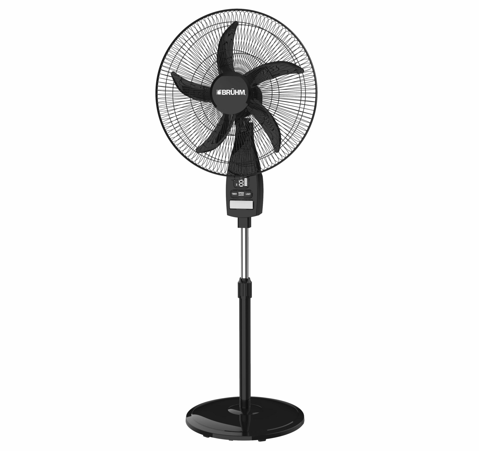 Bruhm 18-Inch Rechargeable Standing Fan (12V 4500mAh, Full Copper Motor, 9 Speeds, 5 Blades, Black) (BES-18CB)