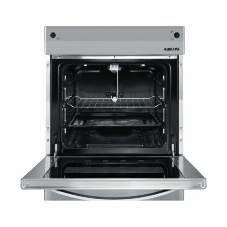 Bruhm 80x60 Gas Cooker 5 Burners Full Stainless Steel (Pool System, Gas Oven Up & Down Burners, Auto Ignition, Glass Top Lid, Double Glass Oven) (BGC-8650SS)