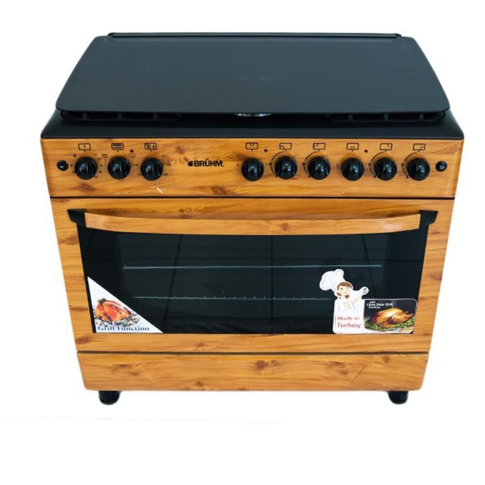 Bruhm 90x60 Gas Cooker 5 Gas Burners with Gas Oven (Wooden Finish) (BGC-9650IN)