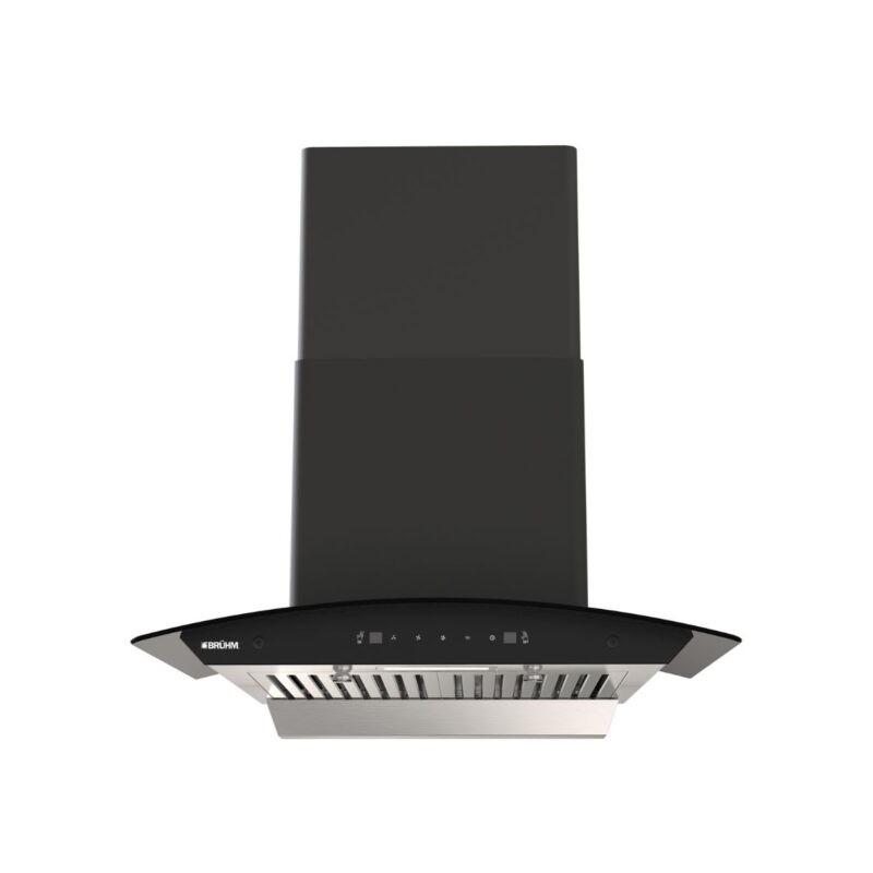 Bruhm 60cm Glass Range Hood (3 Speeds, Touch Control with Motion Sensor, 130W Motor, Heat Auto Clean, Black) (BHG-60FB)