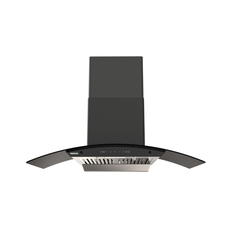 Bruhm 90cm Glass Range Hood (3 Speeds, Touch Control with Motion Sensor, 130W Motor, Heat Auto Clean, Black) (BHG-90FB)