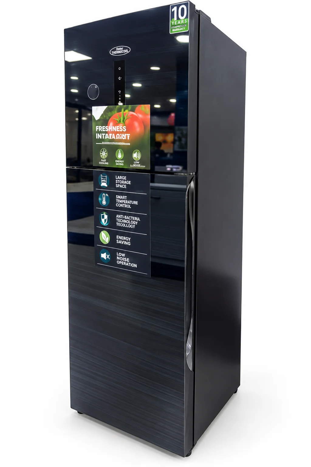 Haier Thermocool Double Door Top Mount Refrigerator, Direct Cool (Black, R600a) (HRF-350IBGA)