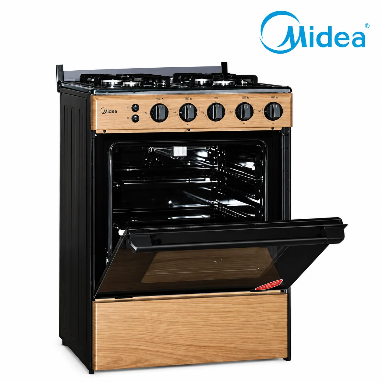 Midea 4 Burner Standing Gas Cooker 6060-4G057-WD (Wood Finish)