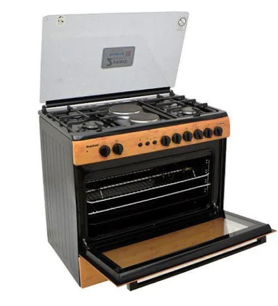 Scanfrost 90X60 4 Gas 2 Hotplate With Gas Oven, Electric Grill, Ignition Wood Finish, Top Glass (SFC9426NEF)