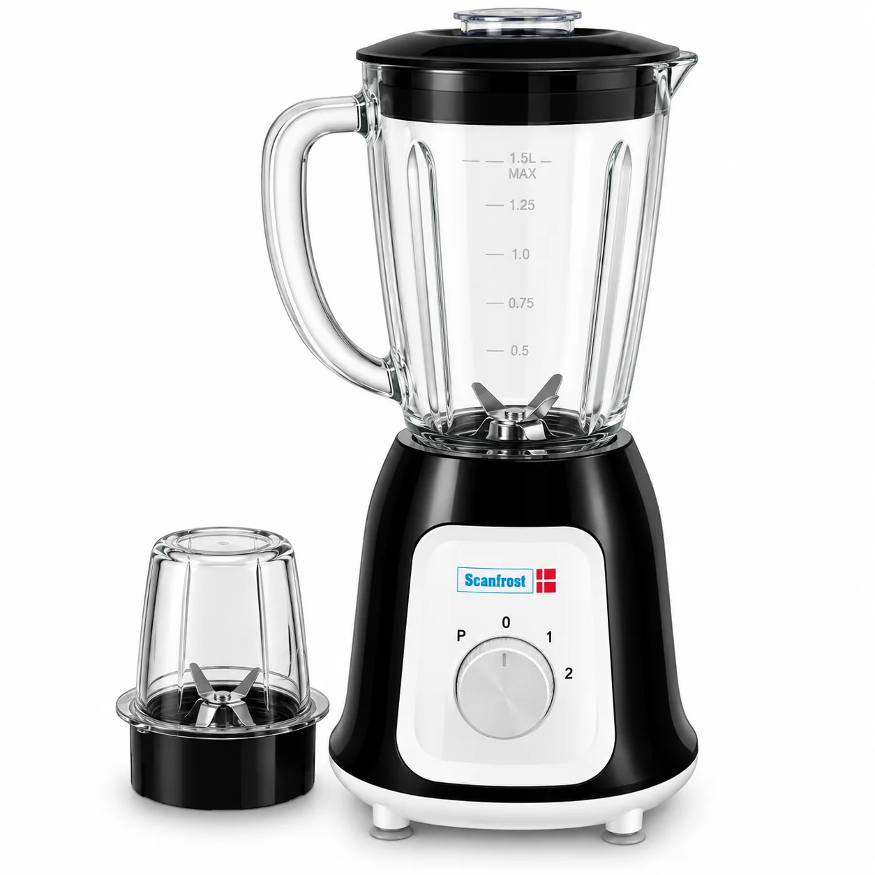 Scanfrost 1.5L Glass Jar Black & White Body 600 Watt Copper Motor (SFKAB409)