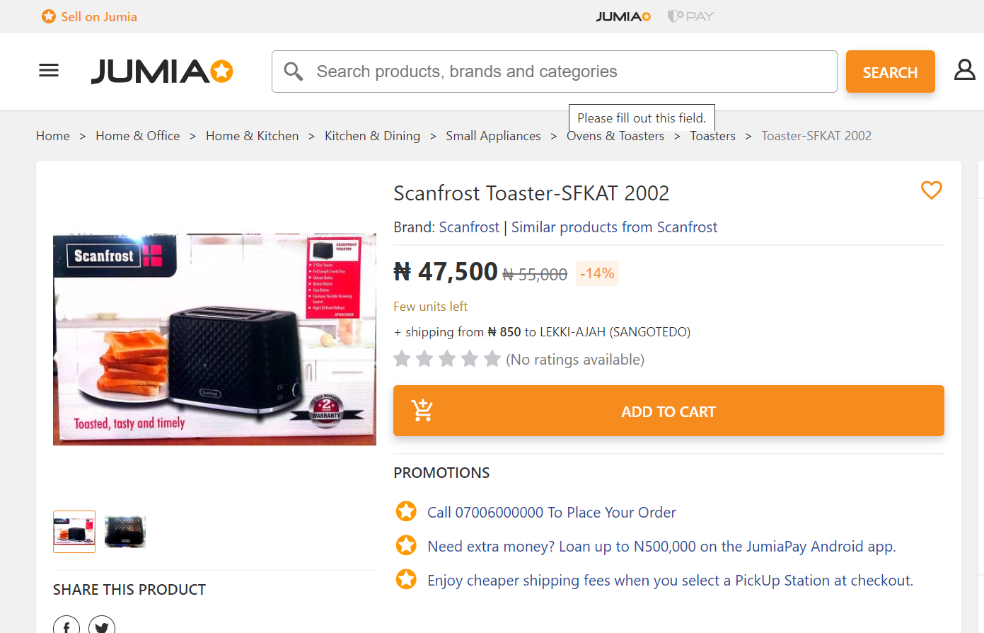 Scanfrost 2 Slice Toaster (SFKAT2002)