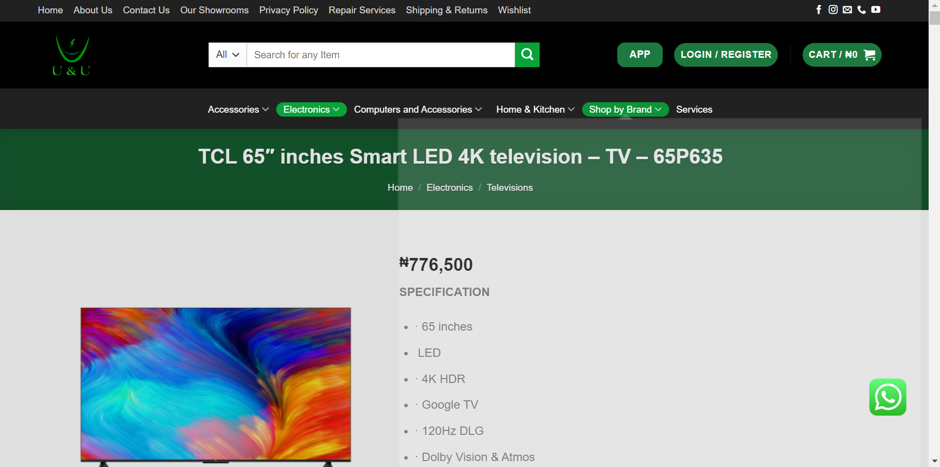 TCL 65" 65P635 4K UHD Google TV